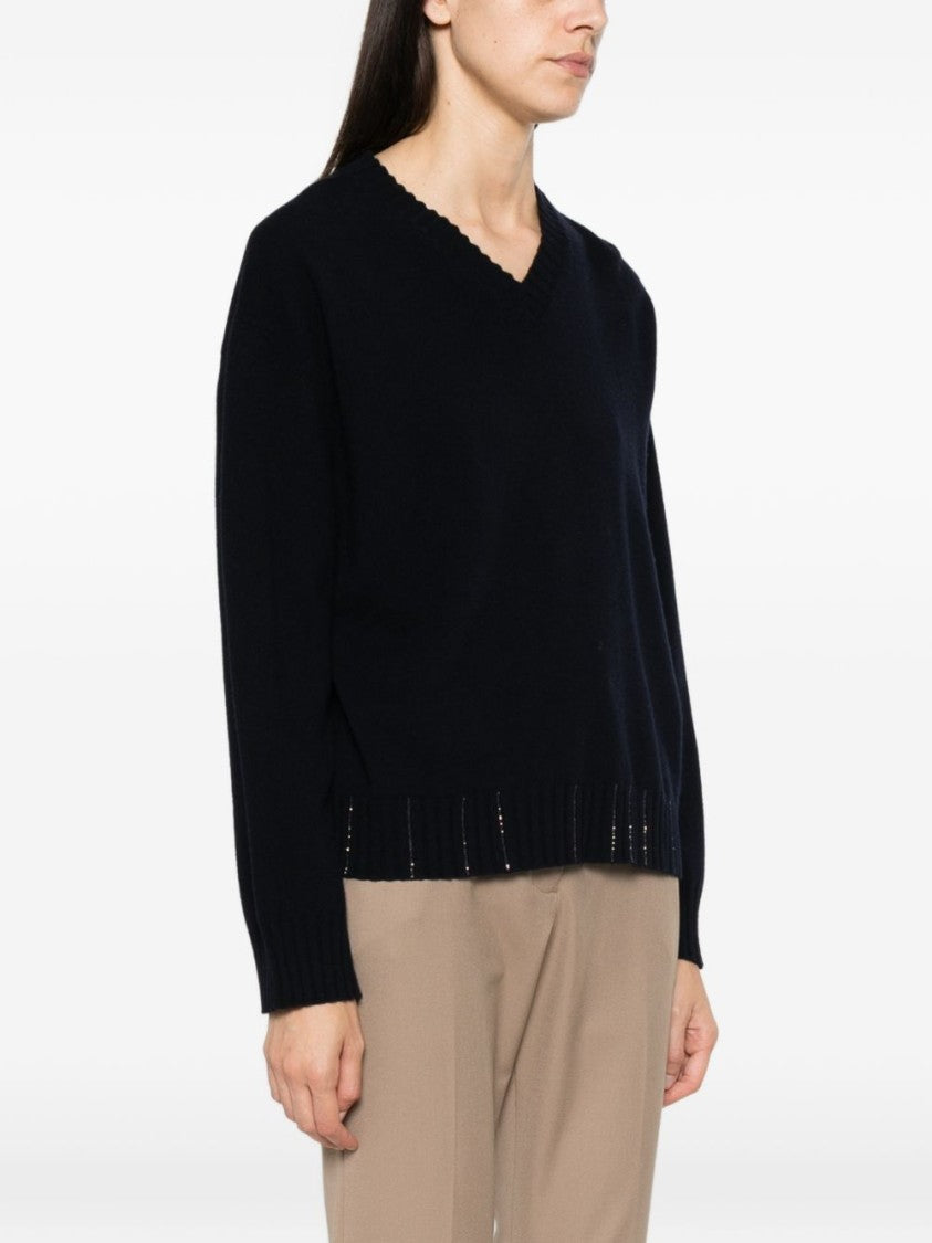Fabiana Filippi V-Neck Vertical Stitch Knit Sweater