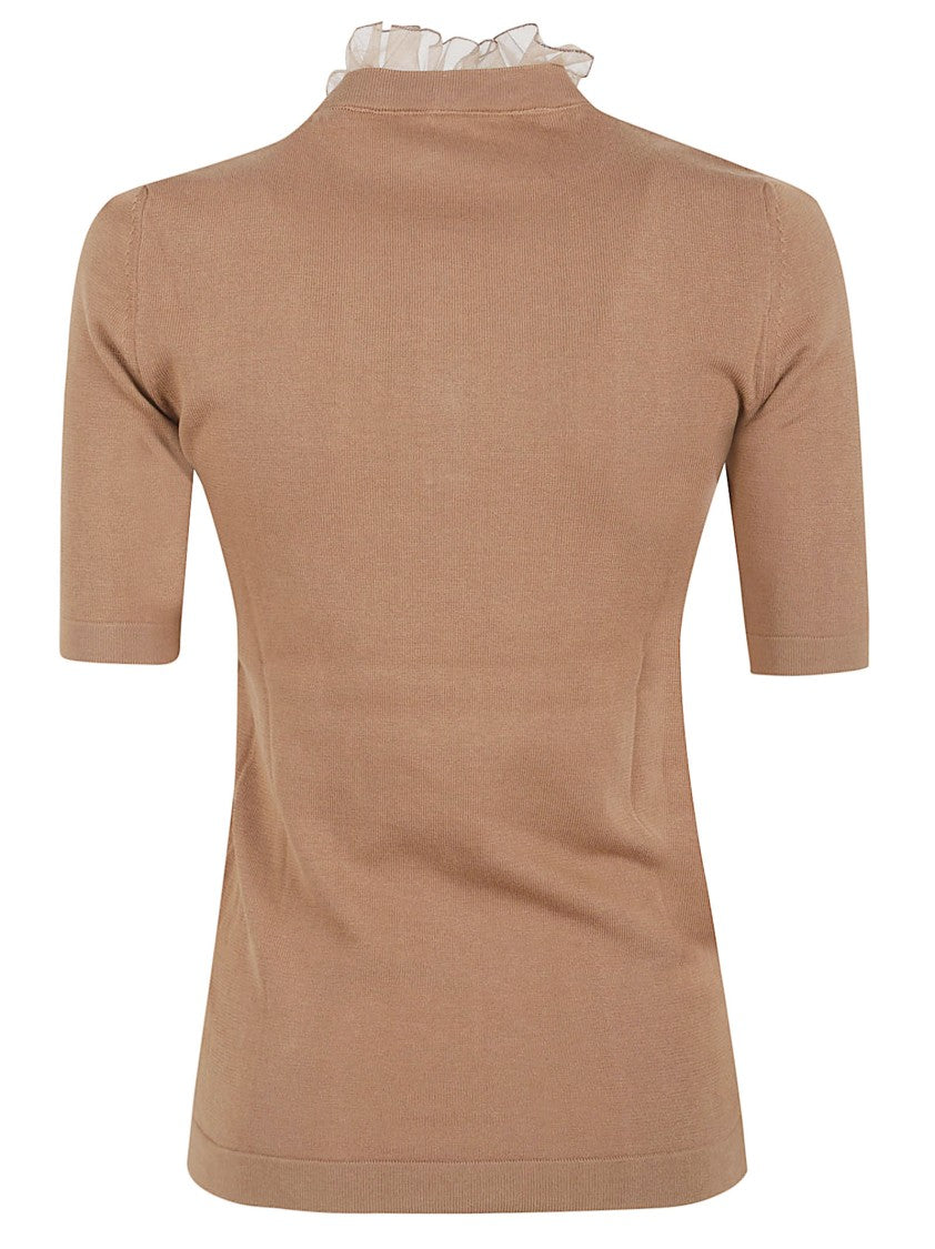 Fabiana Filippi Short-Sleeved Top With Ruffled Neckline And Button Placket