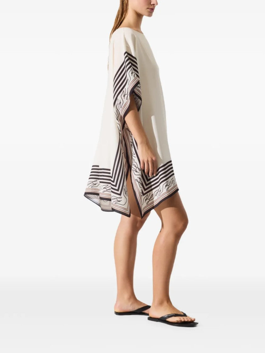 Karl Lagerfeld Cream Beach Cover-Up With Striped Borders