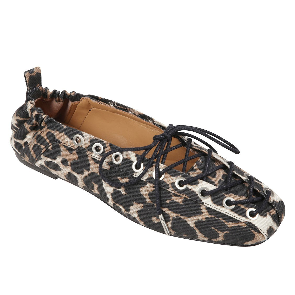 Ganni Leopard-Print Denim Ballet Flats