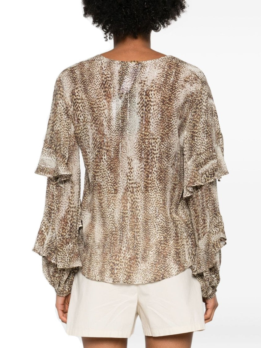 Twin-Set Animal Print Blouse With Ruffled Sleeves