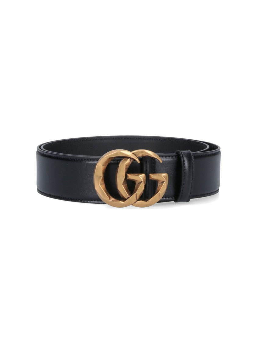 Gucci Wide Black Leather Belt With Gold Double G Buckle