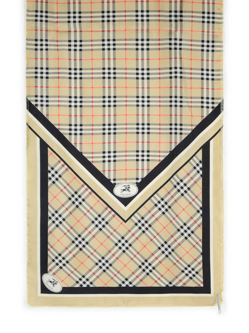 Burberry Beige Check Patterned Silk Scarf