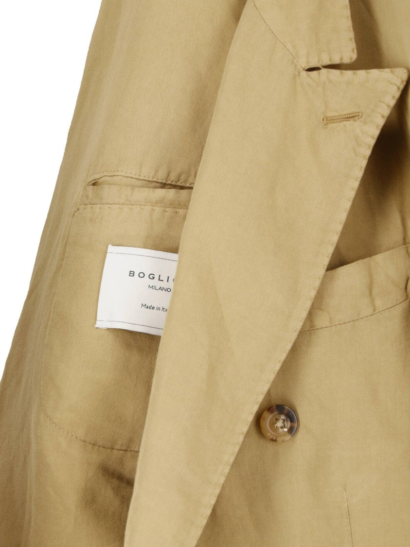 Boglioli Beige Double-Breasted Cotton Linen Suit