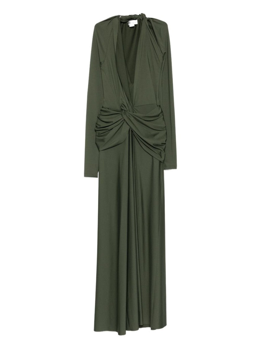 Victoria Beckham Green Maxi Dress With Twisted Knot