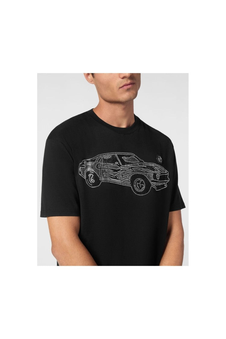 Philipp Plein Black Graphic Embroidered Cotton T-Shirt