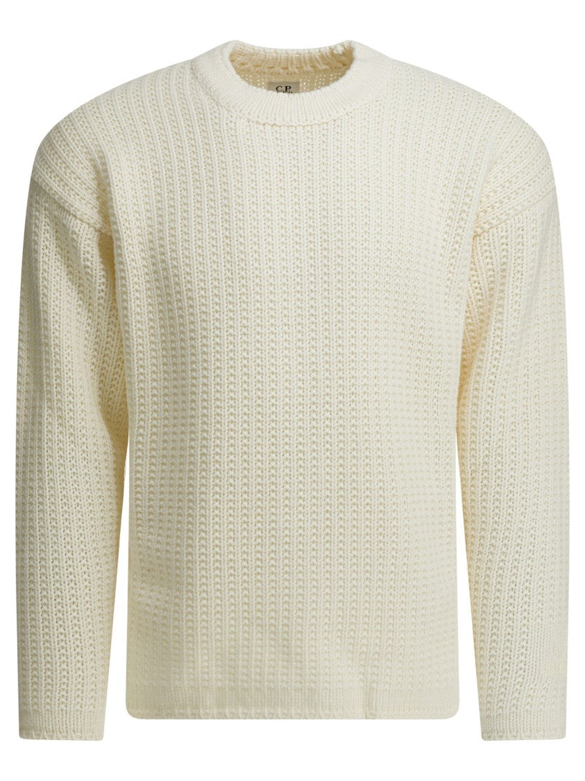 C.P. Company Textured Ribbed Knit Sweater With Classic Crew Neckline