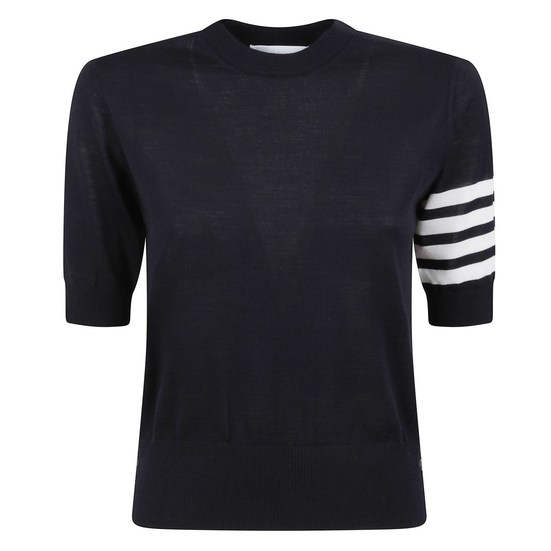 Thom Browne Short-Sleeve Crewneck Sweater With Four-Bar Detail