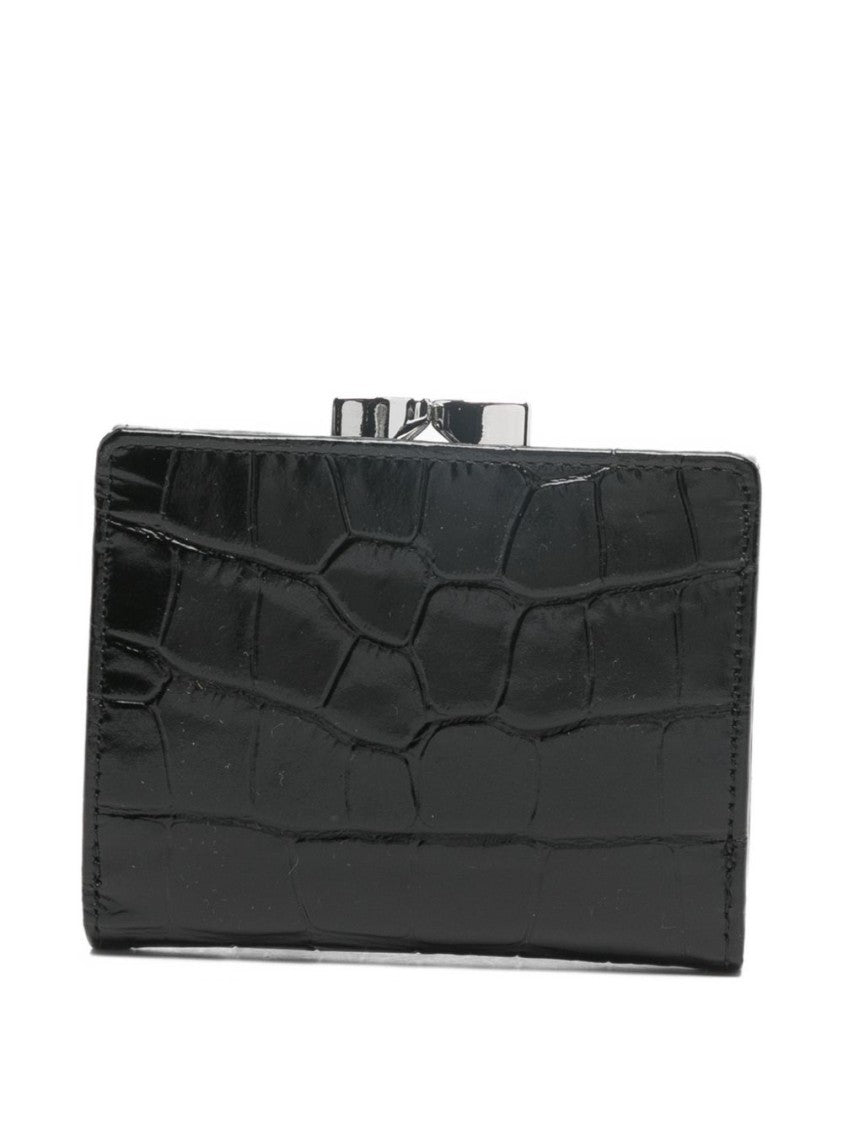 Vivienne Westwood Crocodile-Embossed Black Wallet With Silver Emblem