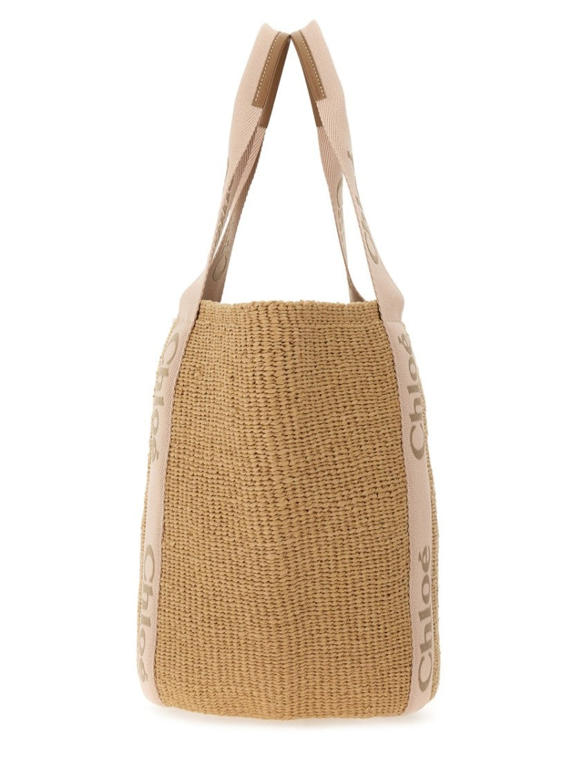 Chloé Large Woven Tote Bag With Contrasting Handles And Artisanal Texture