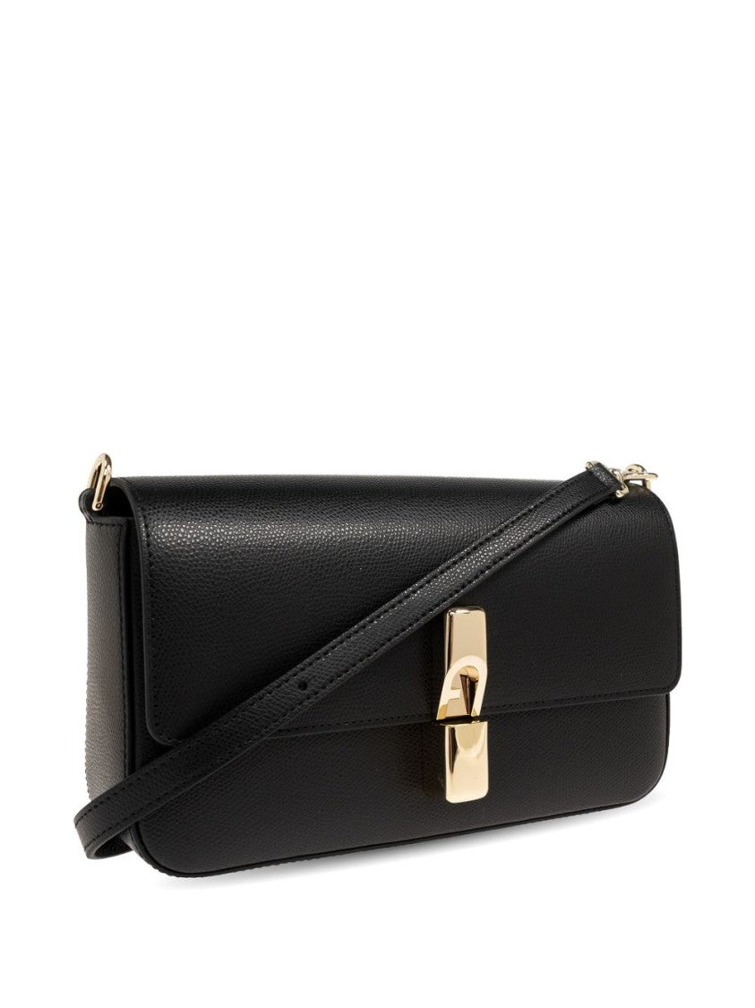 Furla Black Rectangular Leather Gold-Tone Clasp Handbag