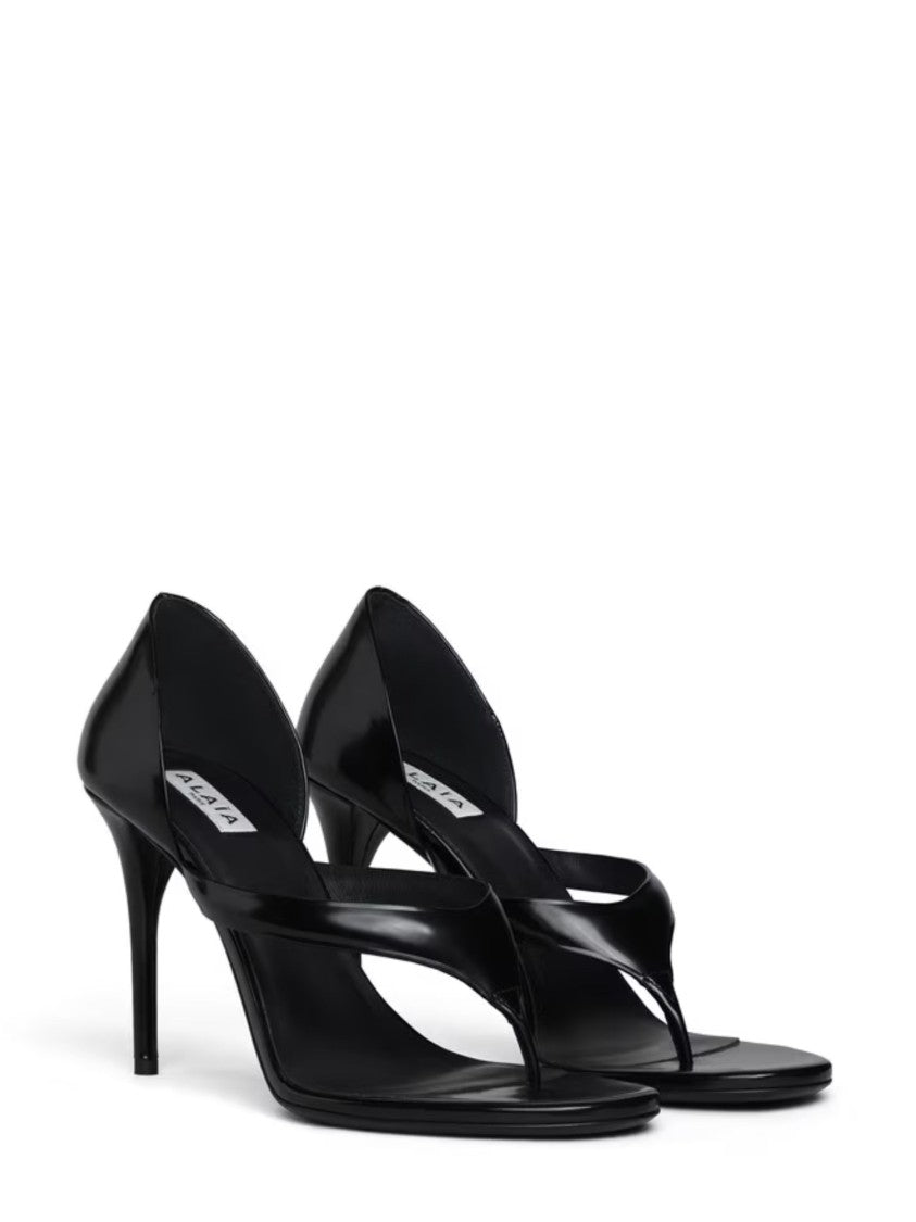 Alaïa Black Minimalist Pointed Thong Sandals