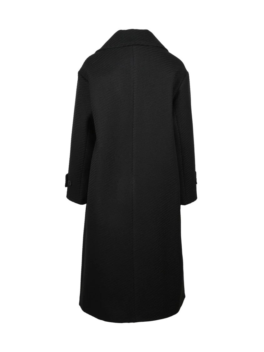 Lakore Black Double-Breasted Wool-Blend Coat