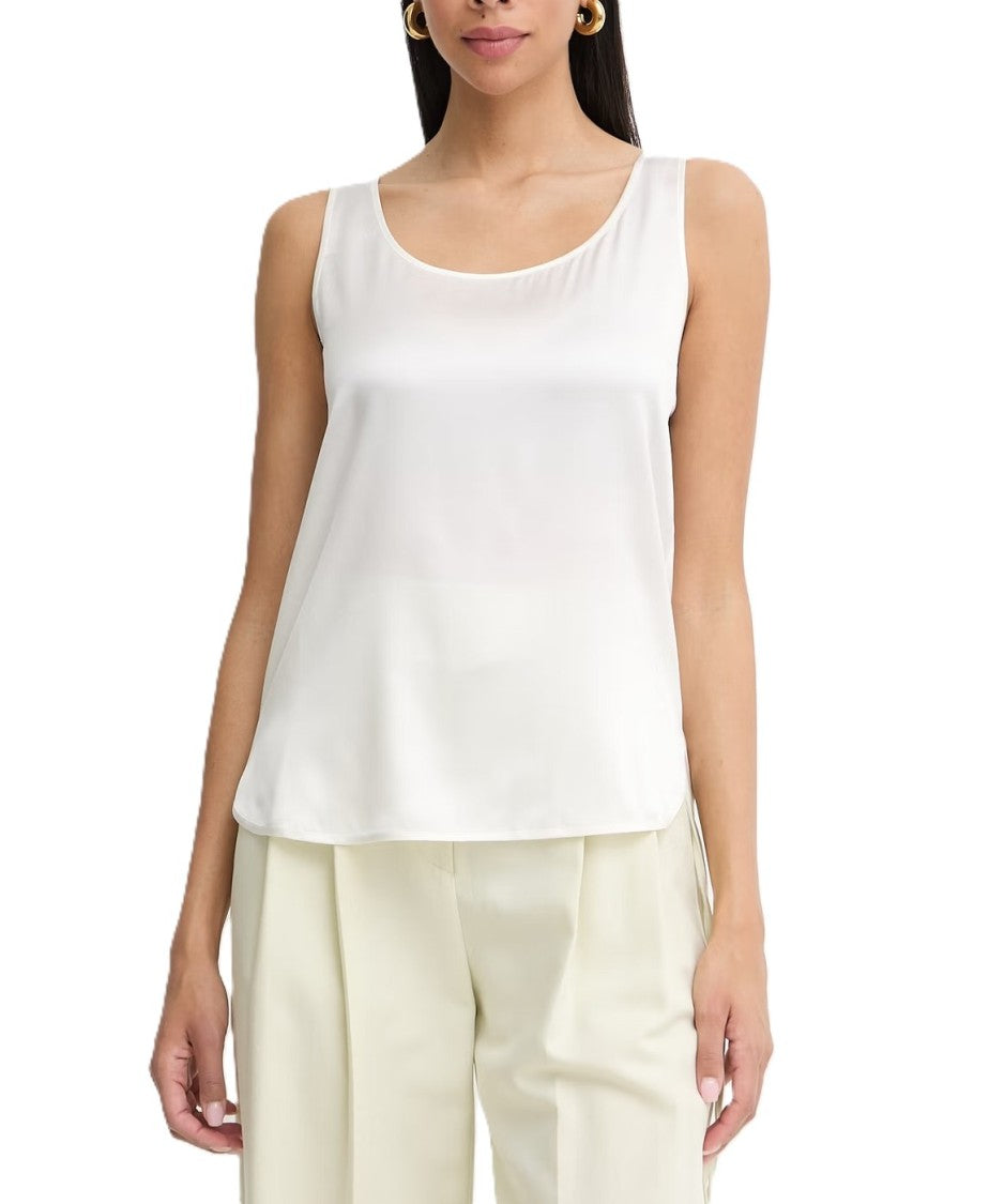 Max Mara Silky White Sleeveless Top With Classic Scoop Neckline