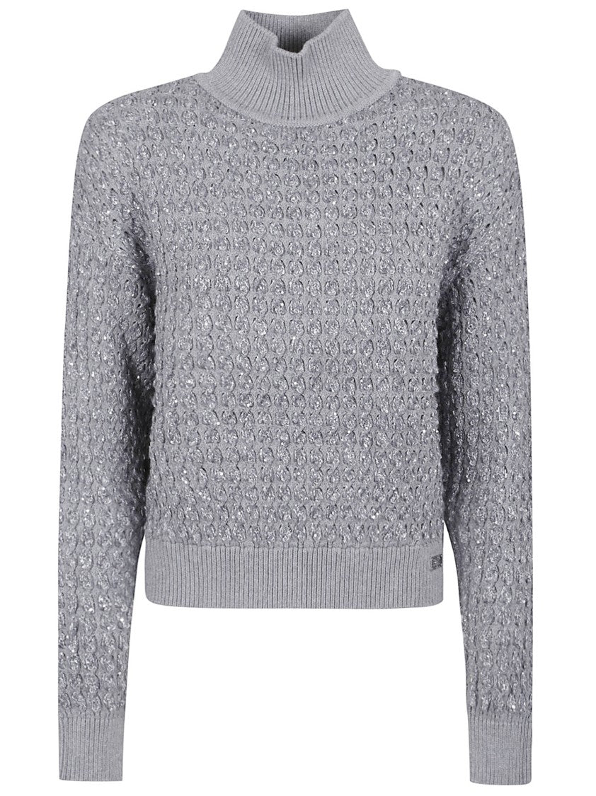 Elisabetta Franchi Bouclé Sweater With High Neck And Textured Finish