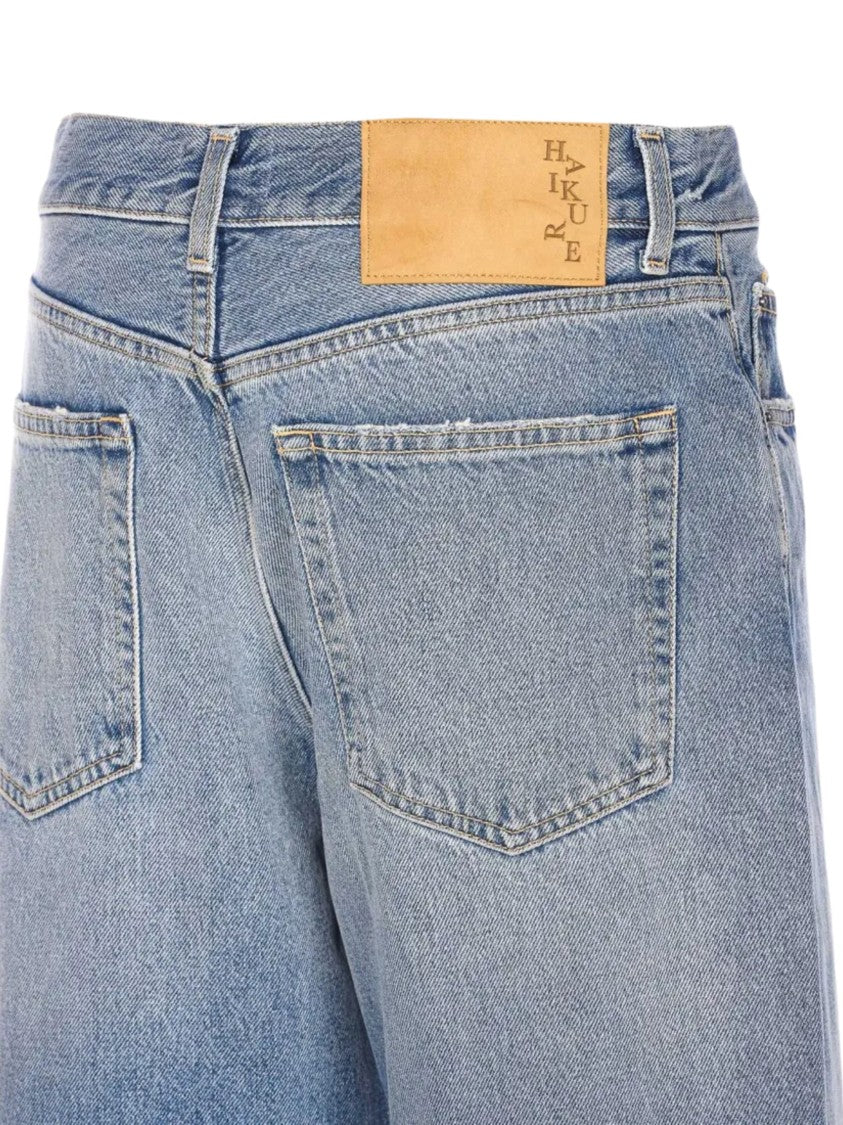 Haikure Blue Faded Leather Patch Jeans