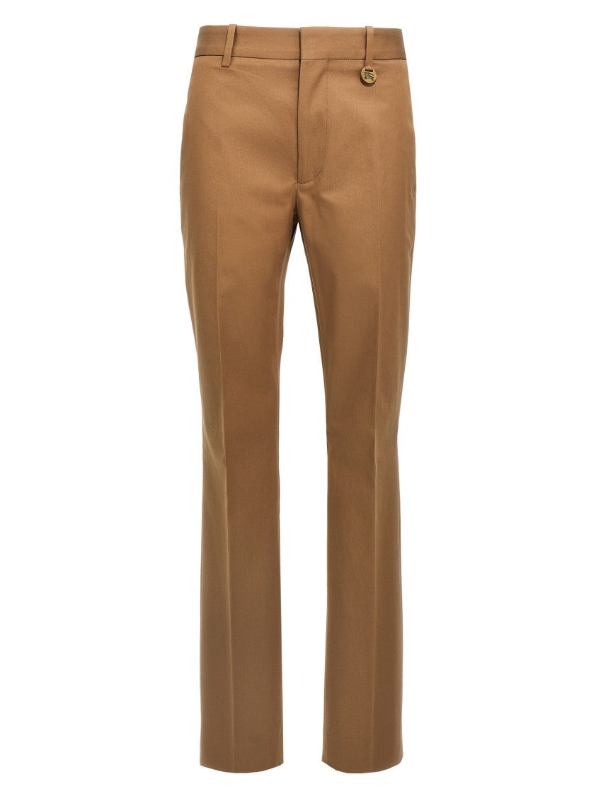 Burberry Straight Leg Trousers With Front Pleat And Metal Logo Detail