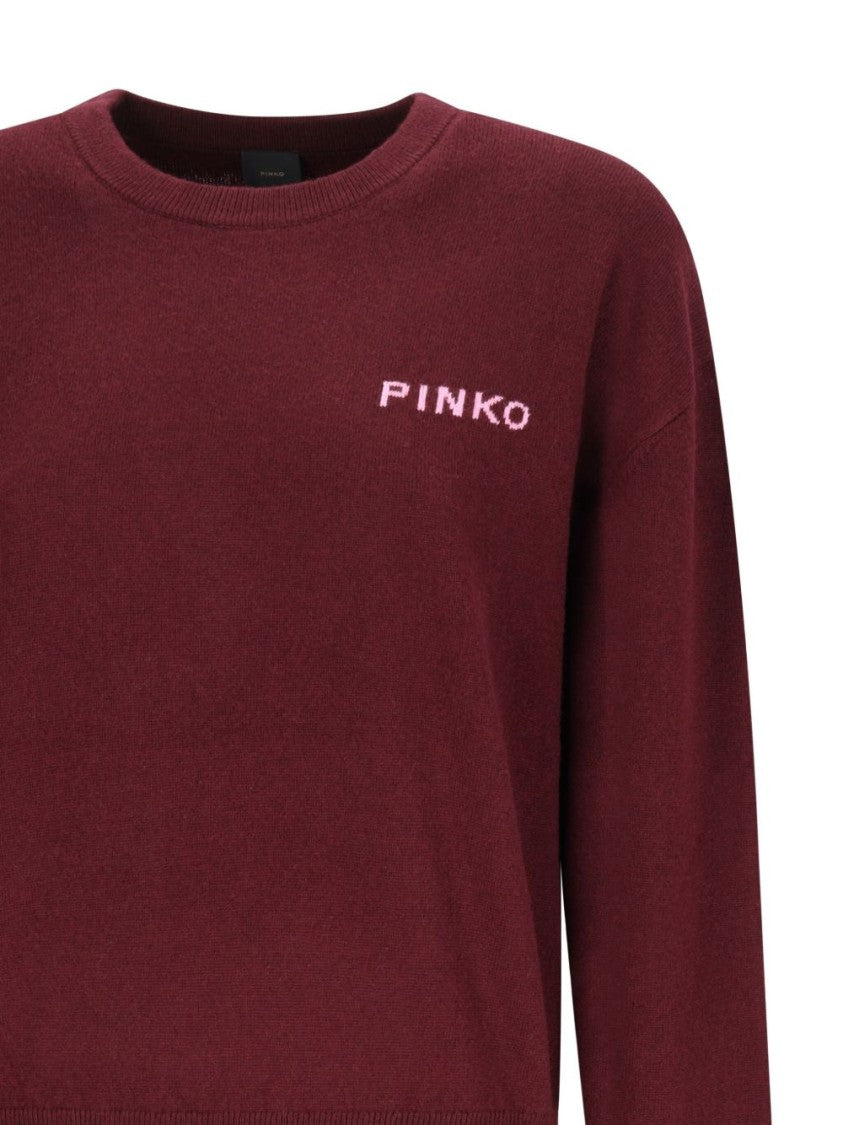 Pinko Bordeaux Wool-Cashmere Blend Knitwear With Logo