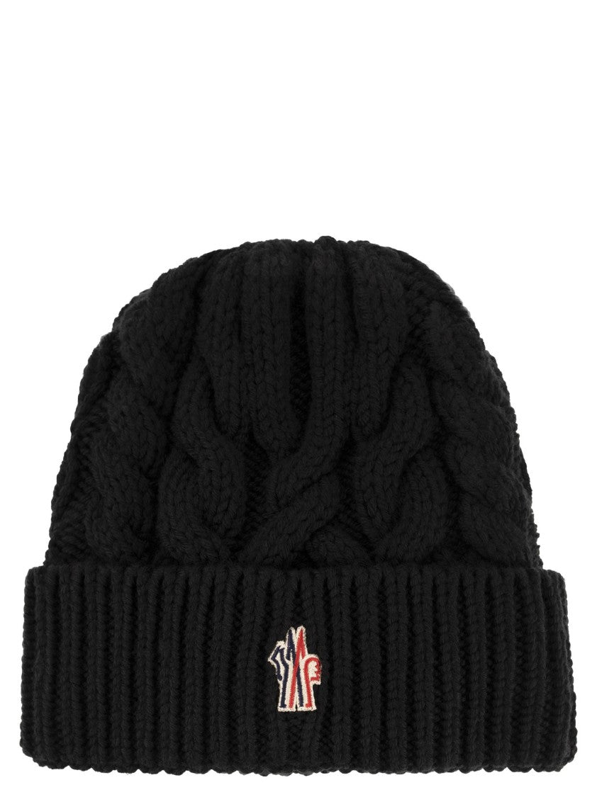 Moncler Grenoble Cable Knit Wool Beanie With Ribbed Cuff