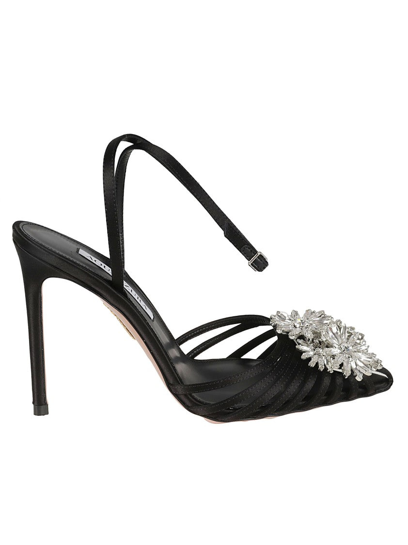 Aquazzura Black Satin Pumps With Jeweled Embellishment