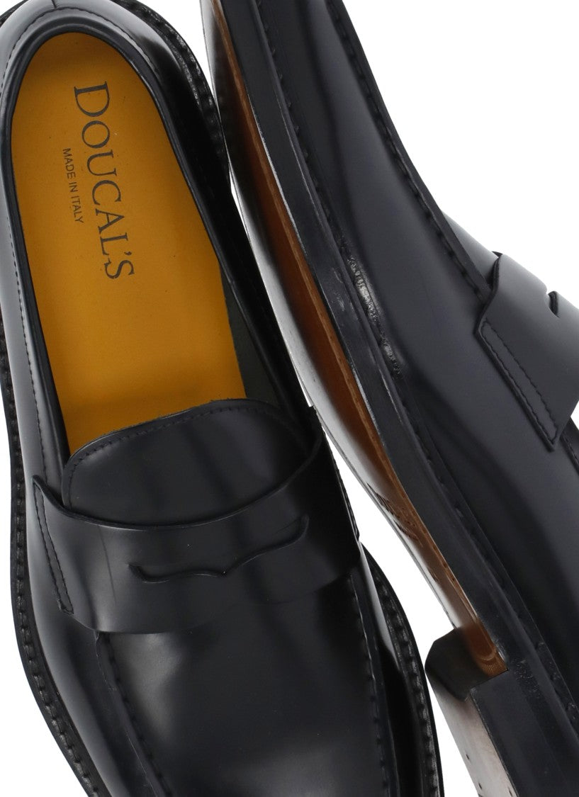Doucal's Black Smooth Leather Mask Loafers
