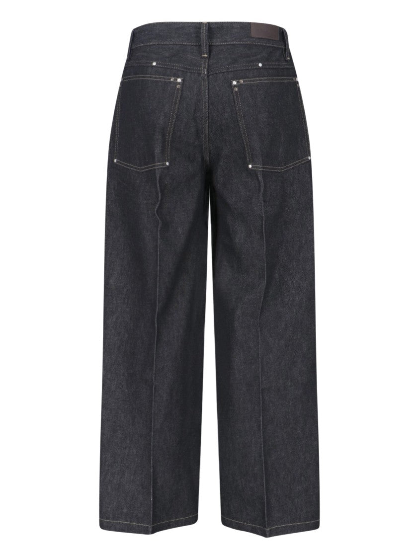 Lemaire Grey Wide-Leg Studded Cotton Trousers