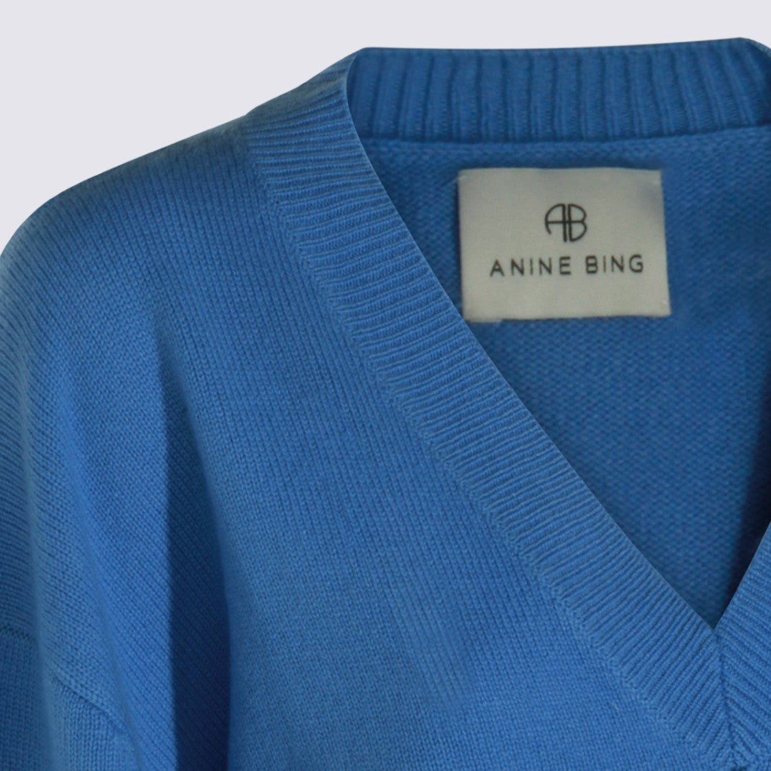 Anine Bing Relaxed Fit Deep V-Neck Sweater With Ribbed Cuffs