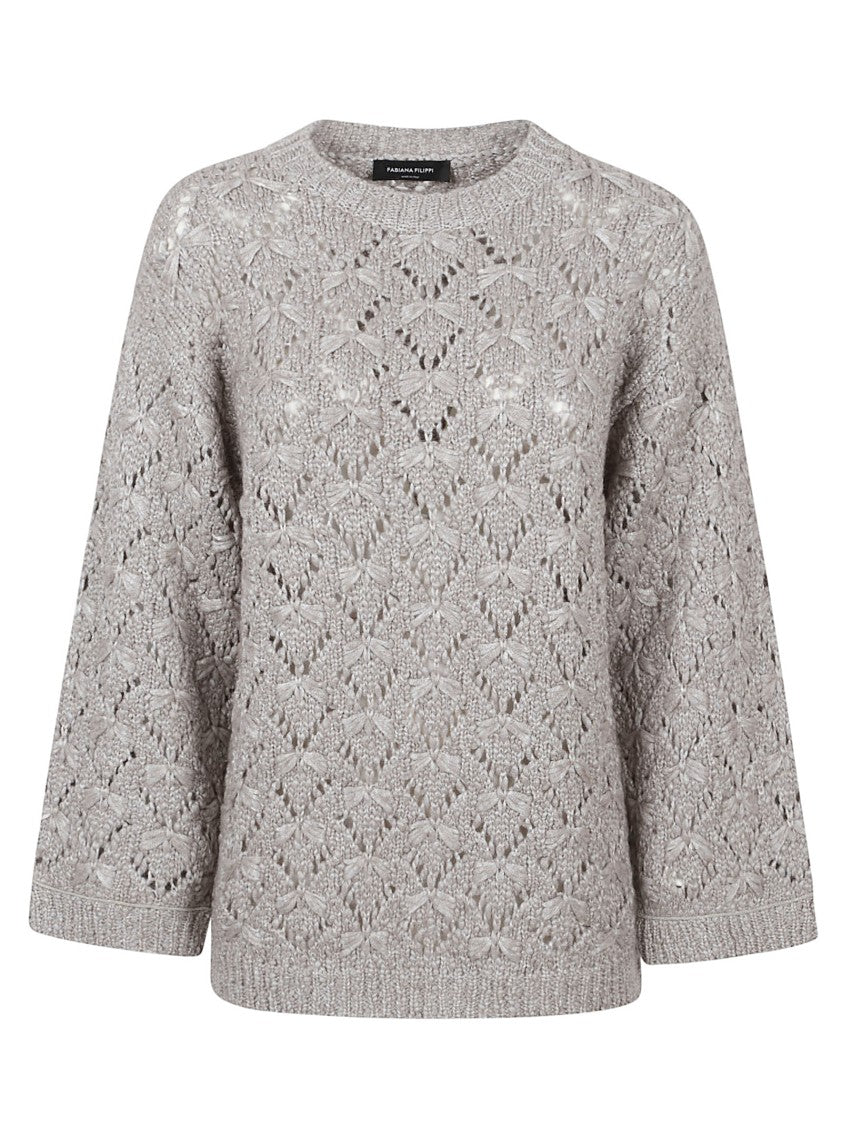 Fabiana Filippi Grey Knit Perforated Crewneck Sweater