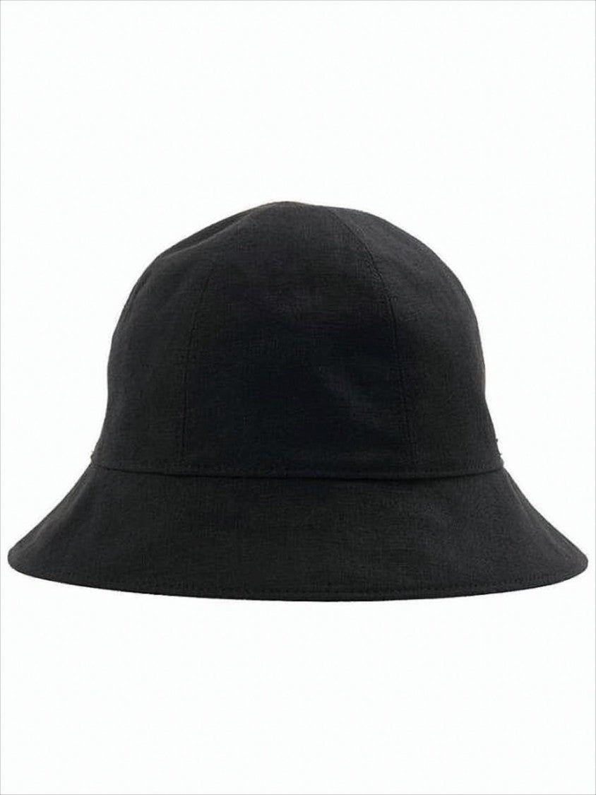 Helen Kaminski Black Linen Bucket Hat With Subtle Metallic Emblem