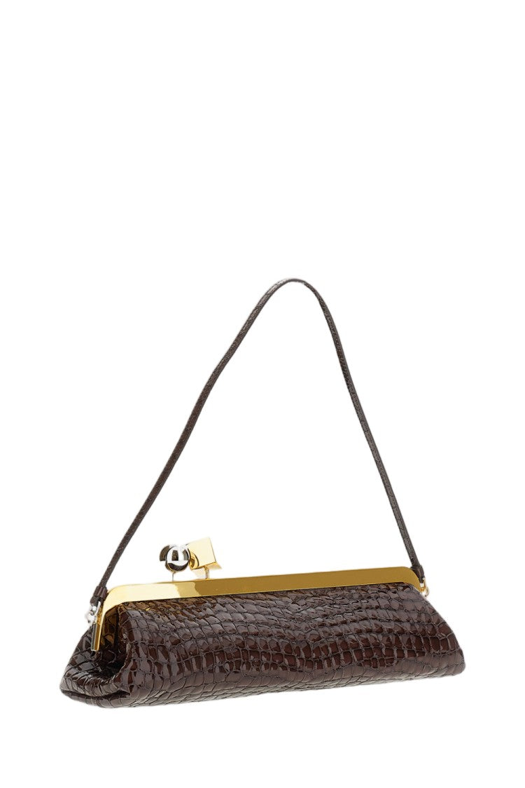 Jacquemus Crocodile-Embossed Leather Elongated Pouch Bag With Geometric Hardware