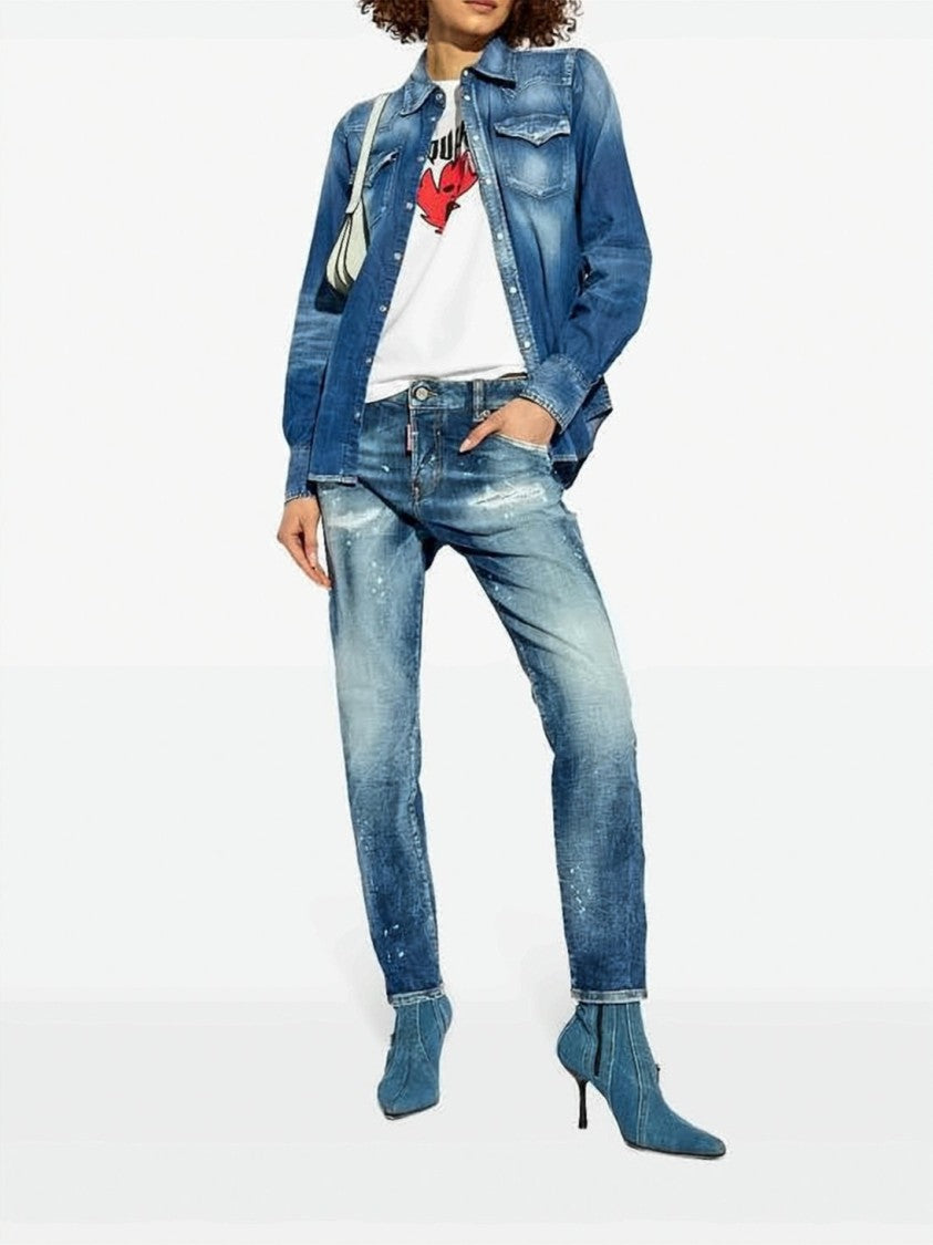 Dsquared2 Medium Blue Wash Denim Pants With Tapered Leg