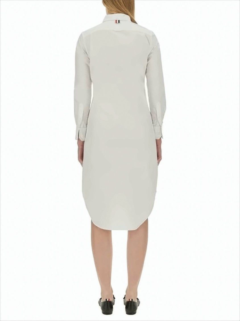 Thom Browne Shirt Silhouette Midi Dress With Curved Hem And Logo Detail