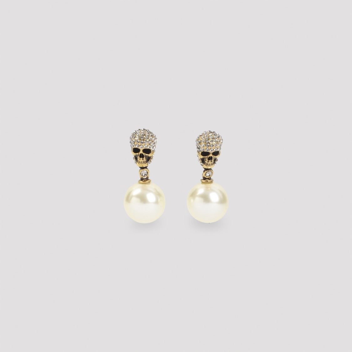 Alexander Mcqueen Brass Skull And Pearl Drop Earrings