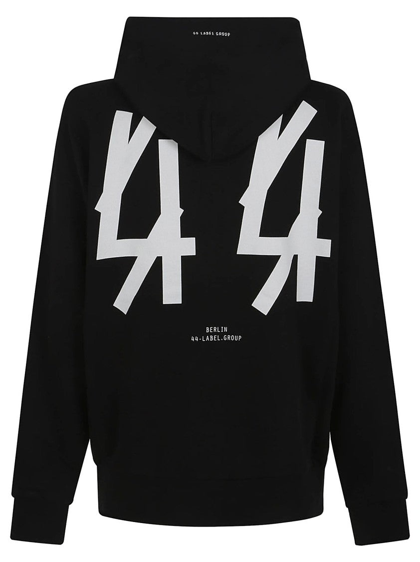 44 Label Group Classic Black Zip Hoodie With Contrasting Logo Print