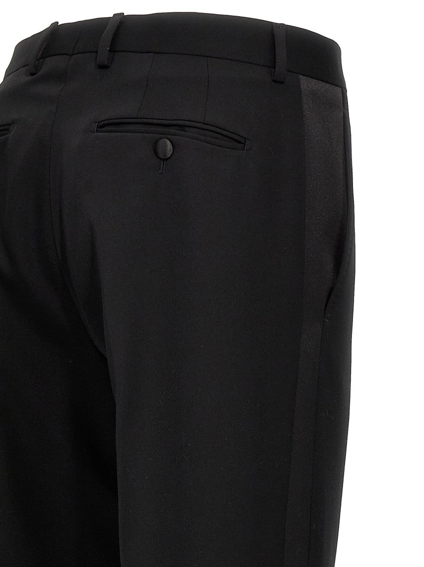 Lanvin Tailored Black Wool Tuxedo Pants With Satin Side Bands