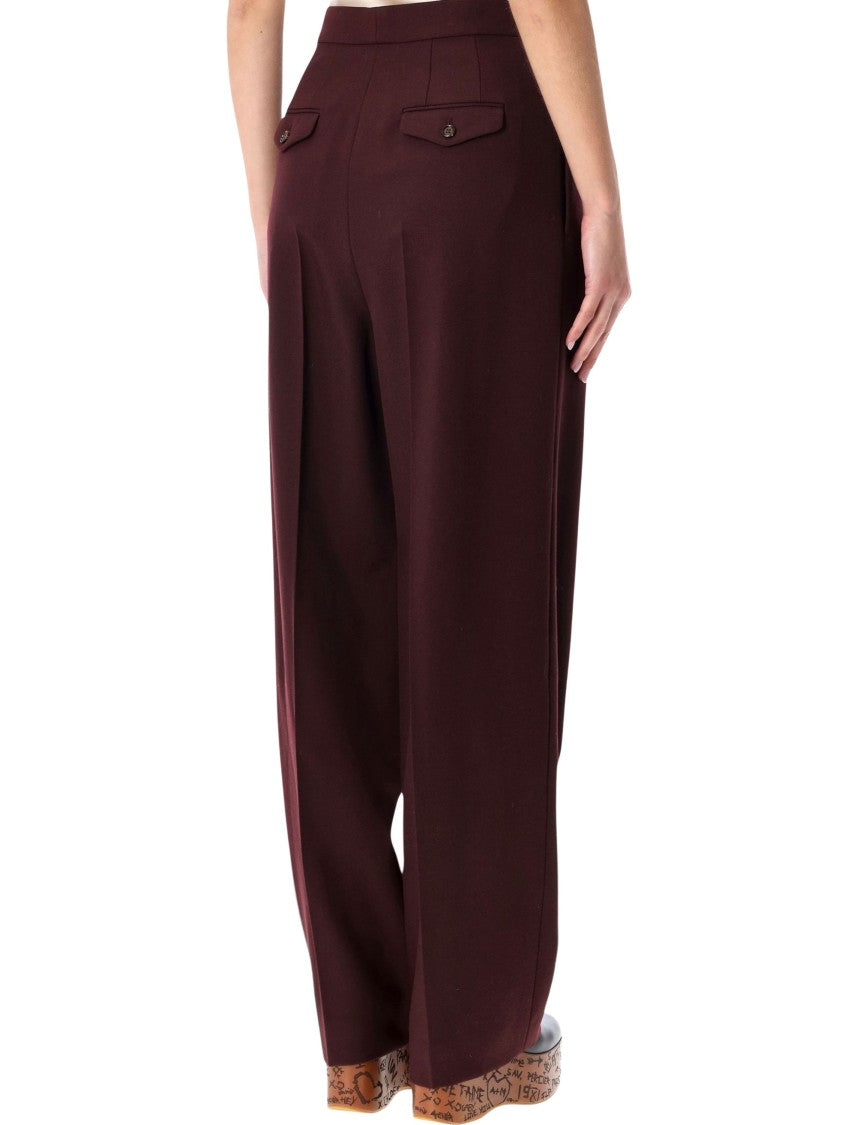 Chloé High-Waist Bordeaux Wool Gabardine Trousers