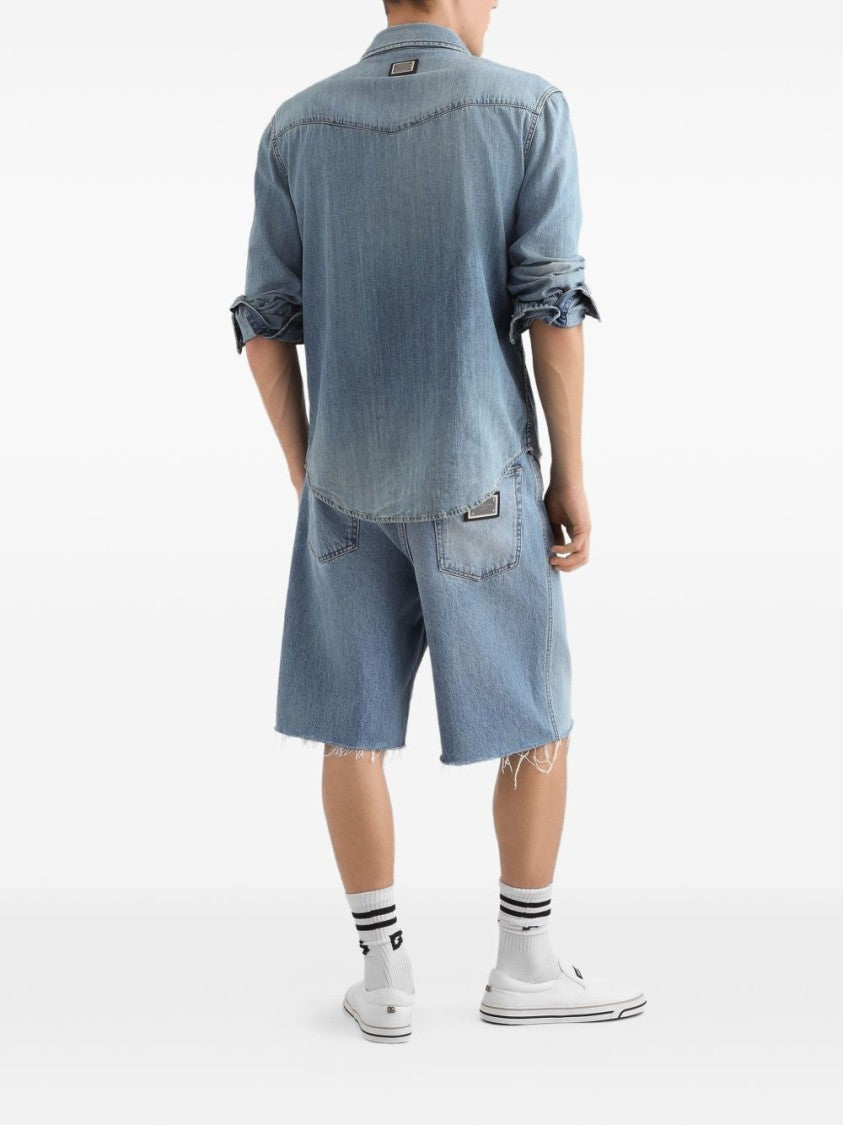 Dolce & Gabbana Indigo Denim Shirt With Classic Collar