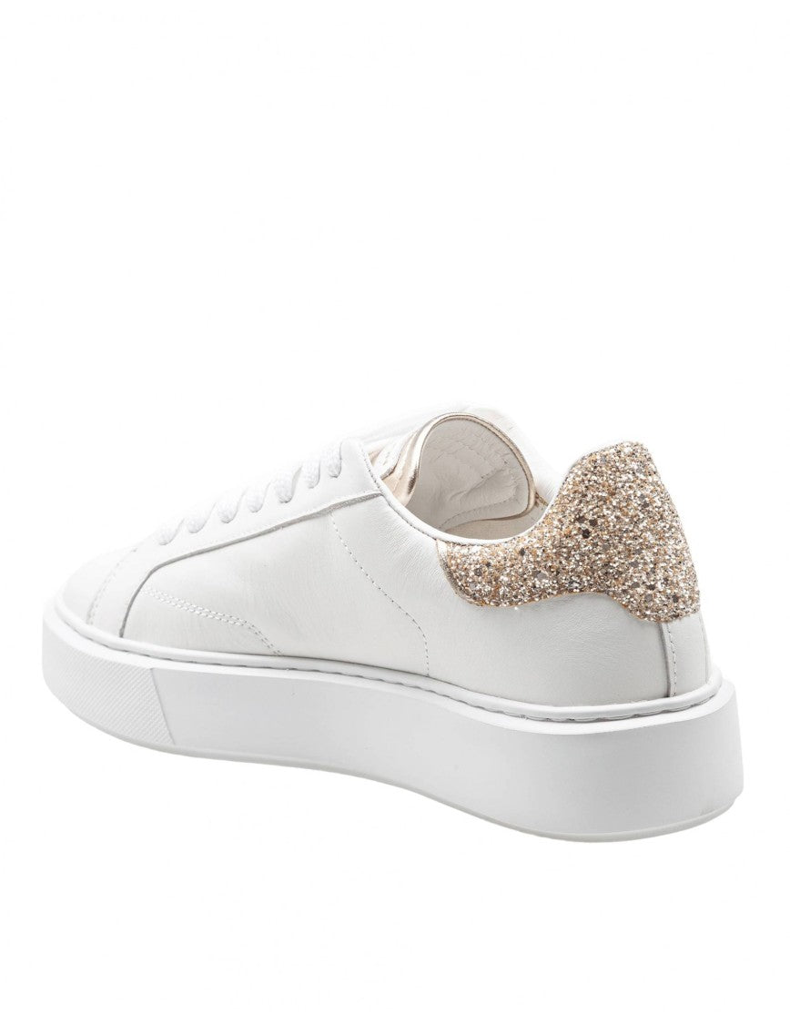 Crime London White Leather Sneakers With Glitter Heel Tab