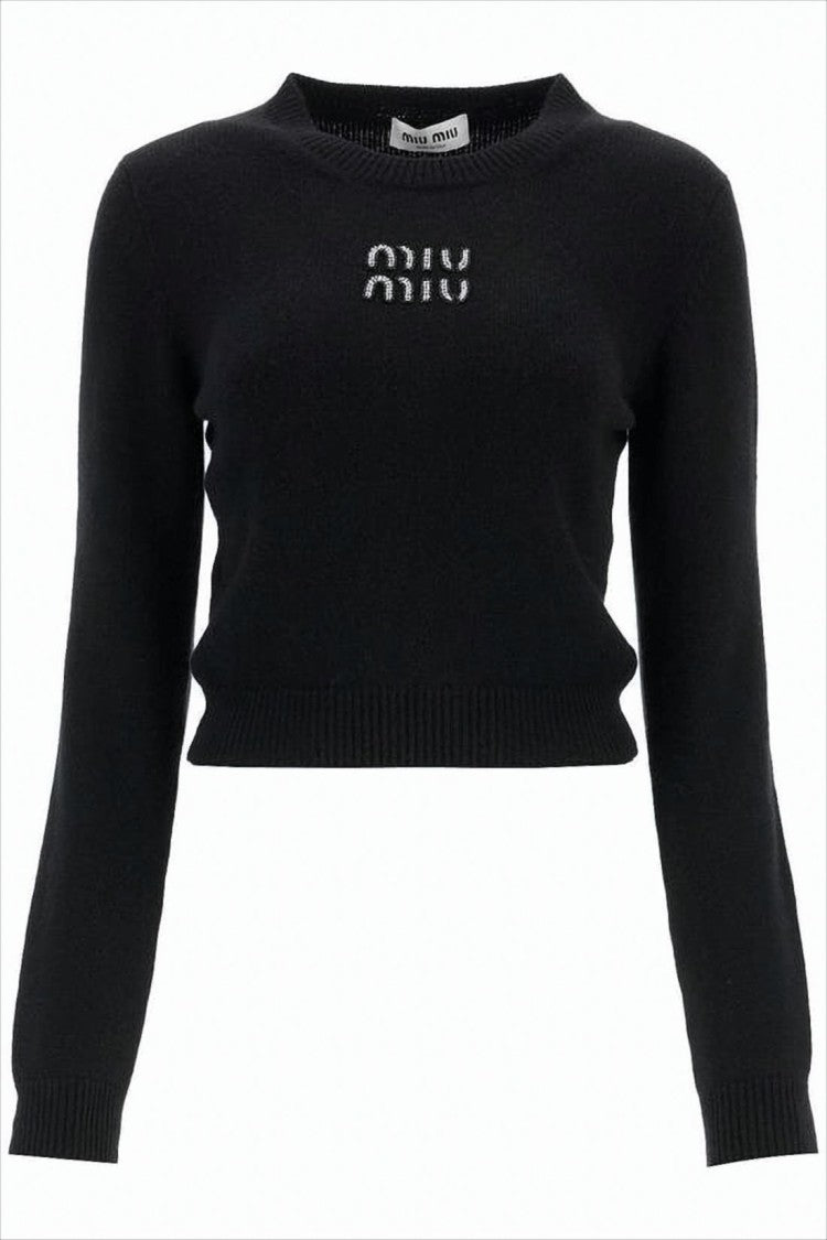 Miu Miu Cropped Cashmere Sweater With Classic Crew Neckline