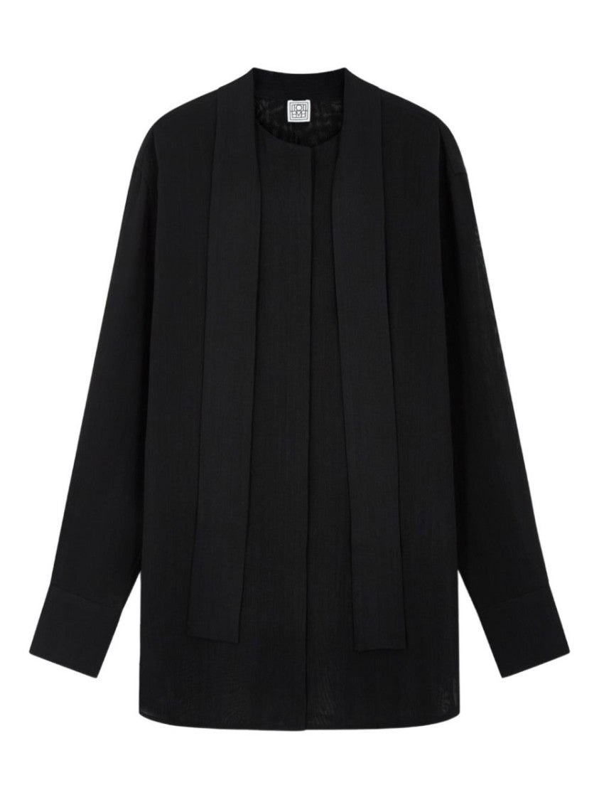 Totême Black Scarf Viscose-Wool Blouse