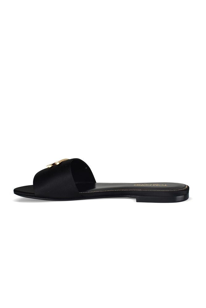 Tom Ford Black Leather Sandals With Embossed Gold Logo