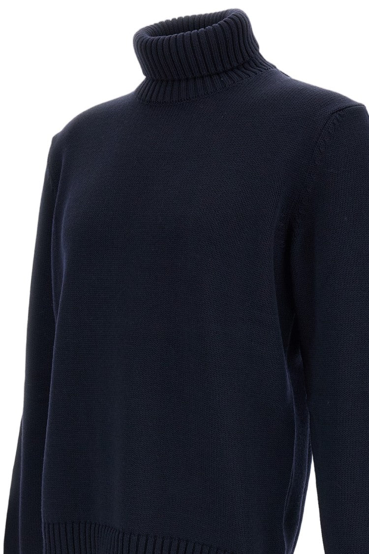 Zanone Dark Navy Blue Turtleneck Sweater With Ribbed Details