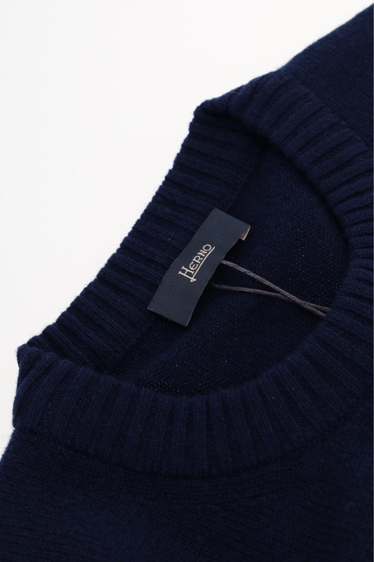 Herno Wool-Cashmere Crewneck Sweater With Suede Patches