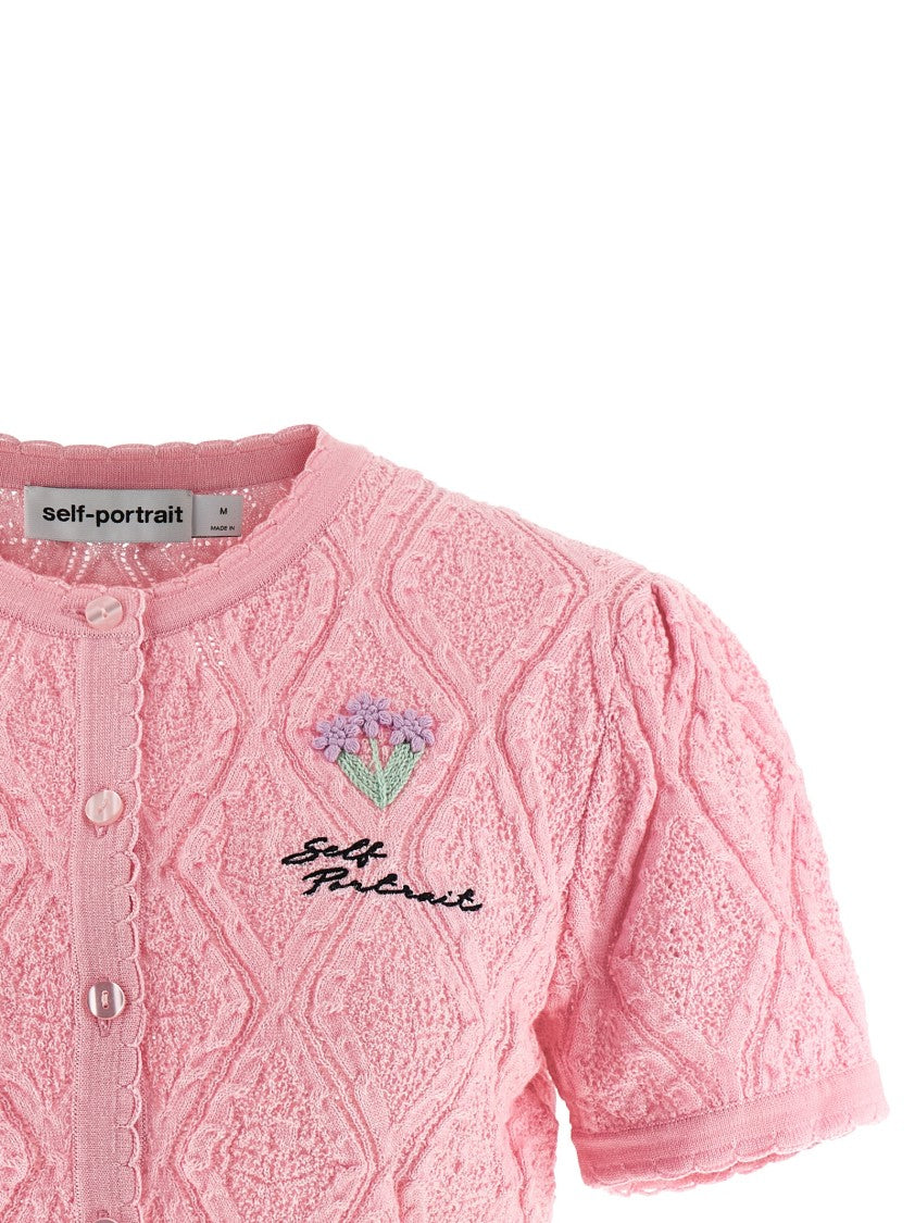 Self-Portrait 'Pink Pointelle Knit' Top