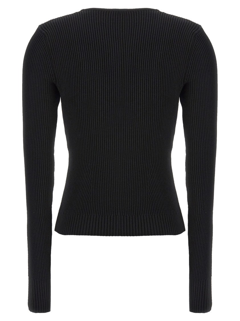 Magda Butrym Ribbed Viscose-Blend Sweater With Sculptural Chest Detail