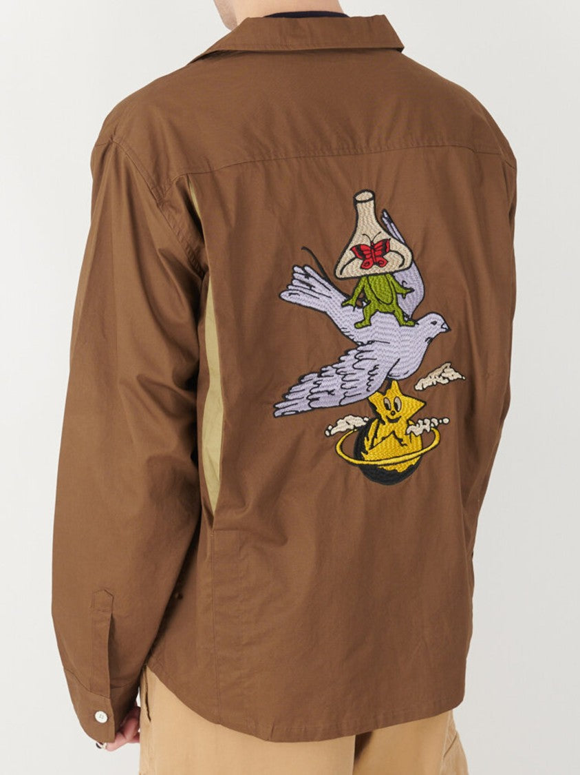 Brain Dead Relaxed Fit Brown Shirt With Artistic Embroidery