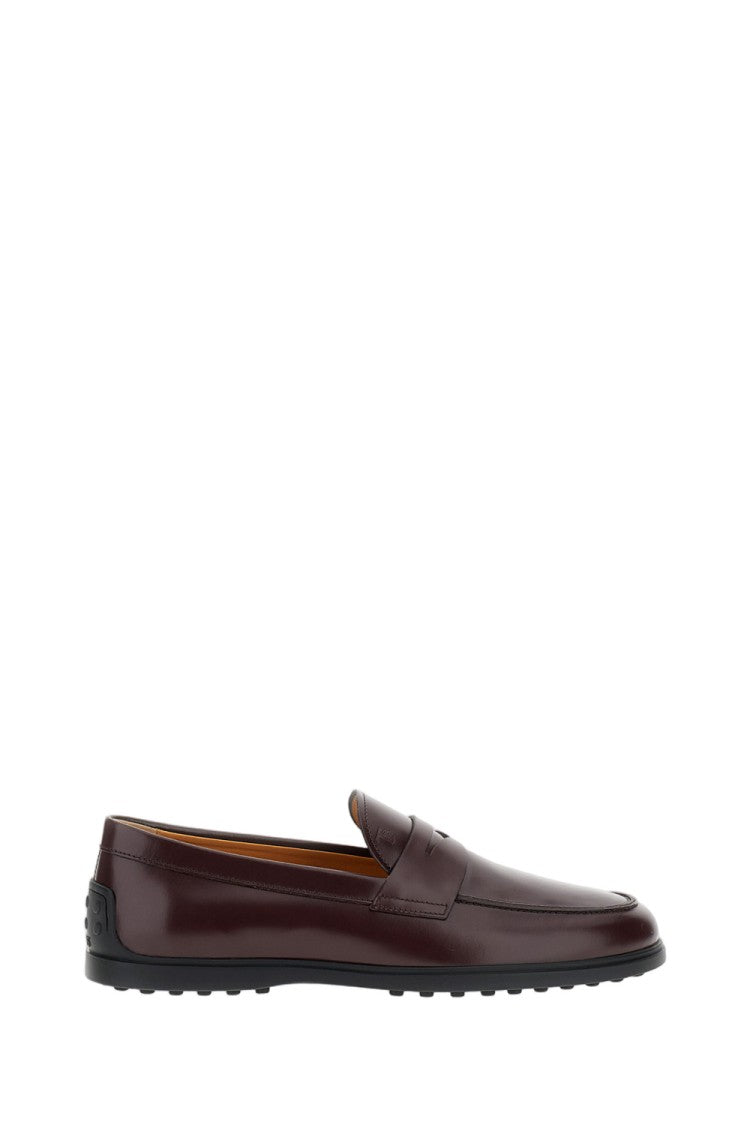Tod's Brown Calfskin Moccasin With Embossed Monogram And Gommini Sole