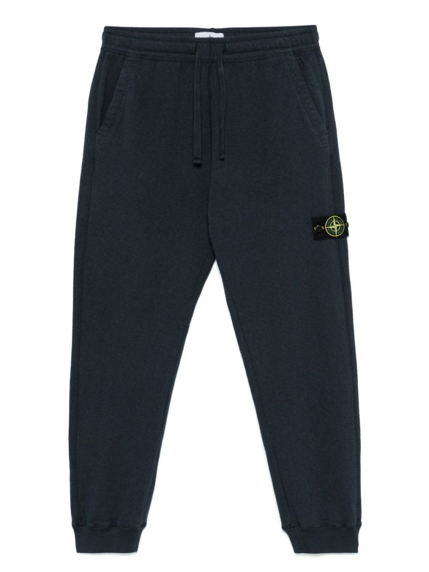 Stone Island Relaxed Fit Blue Pants With Signature Logo