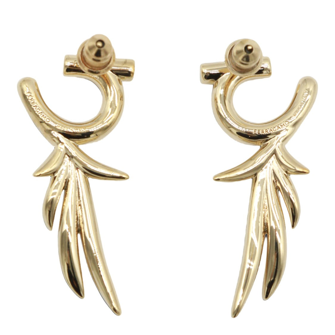 Ferragamo Polished Gold-Tone Hoop Earrings With Leaf-Like Pendants