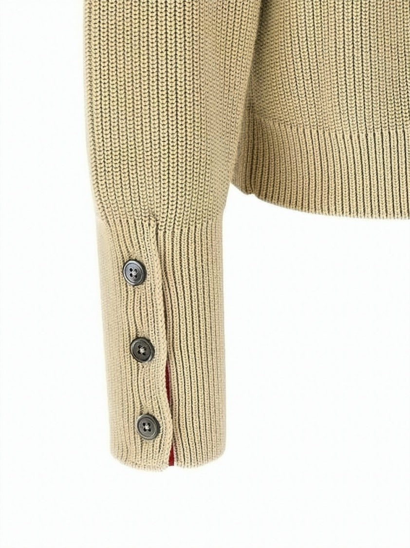 Thom Browne Ribbed Knit Cardigan With Distinctive Horizontal Stripes